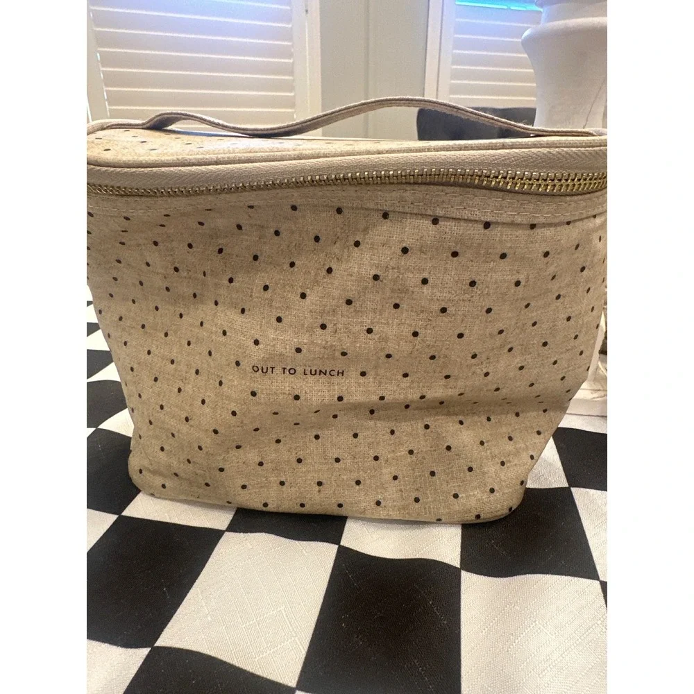 Kate Spade Out To Lunch Insulated Bag Polka Dot Tan Gold Zip Tote travel work